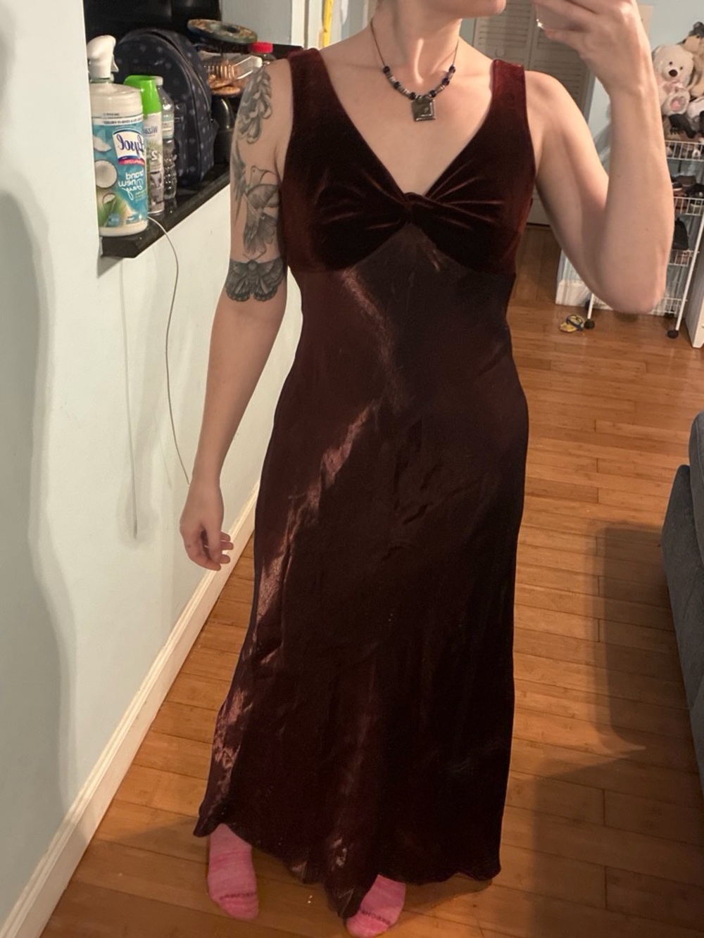 Velvet Maxi Dress in Deep Burgundy